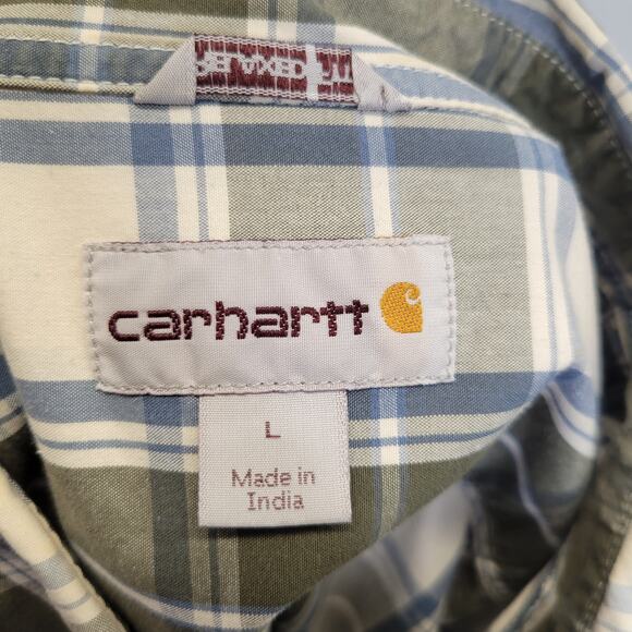Carhartt Green Blue Plaid Relaxed Fit Button Down Short Sleeve, L - Picture 8 of 9